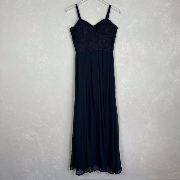 AX Paris size 10 maxi dress navy blue chiffon textured bodice strapless NWT - Picture 1 of 13